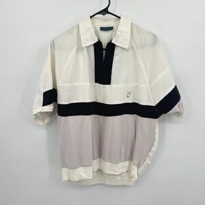 Playboy Vintage Quarter Zip Polo Shirt Size Large White Black Retro Streetwear